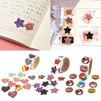 100pcsroll kids diy cartoon stickers seal adhesive label sealing colored smile face love star stickers tags sticker decals toy