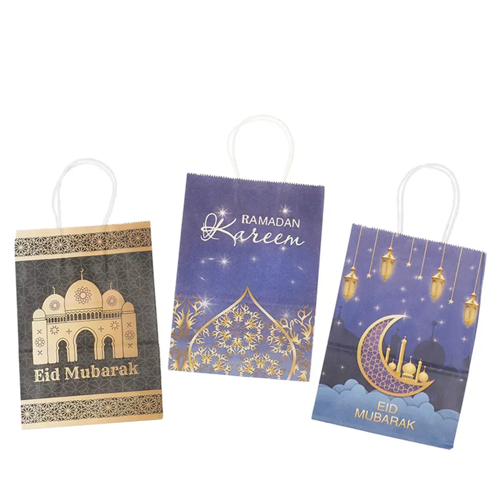 

2022 Eid Mubarak Kraft Paper Gift Bag Ramadan Kareem Cookie Candy Packaging Box Islamic Muslim Festival Party Decoration Supplie