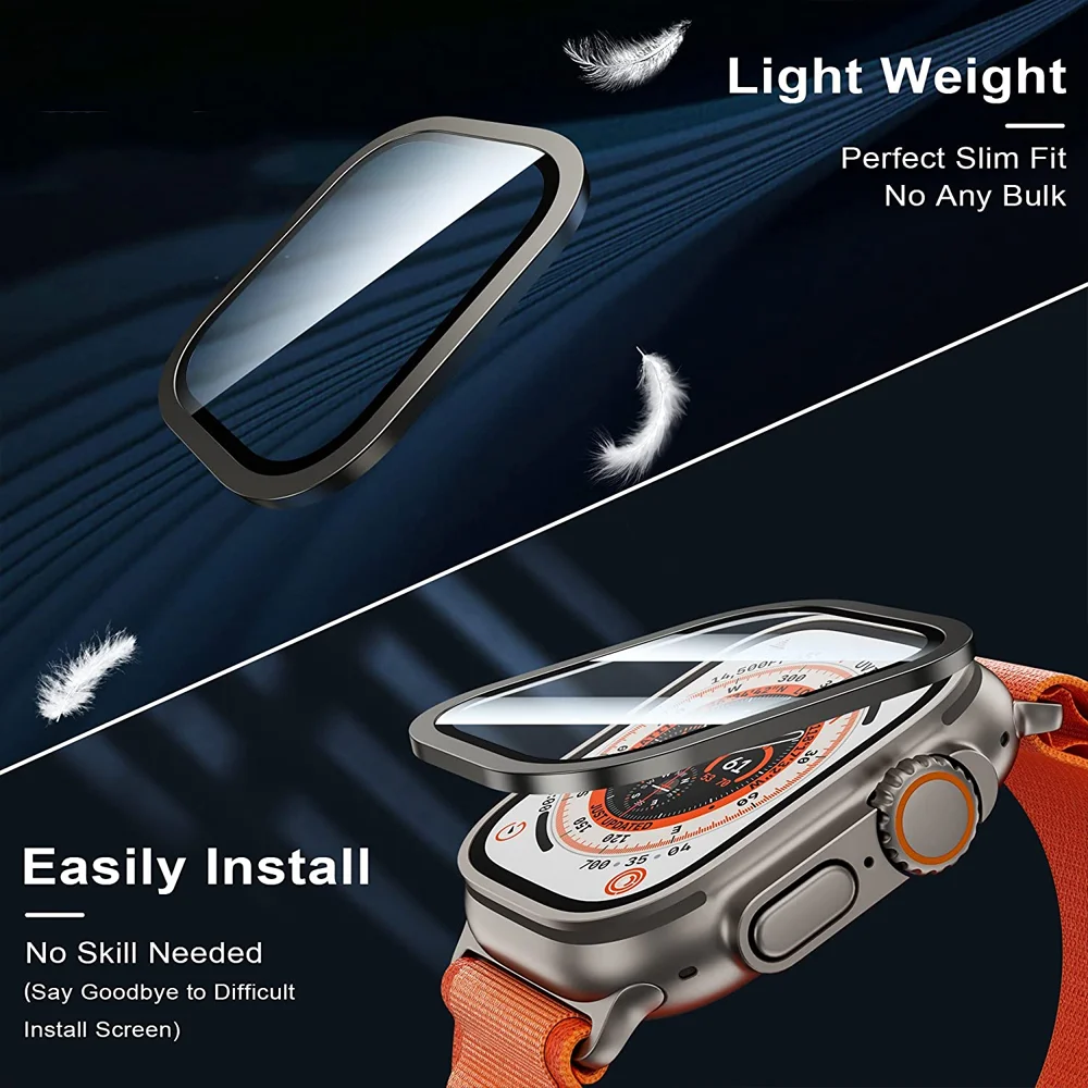 3D Screen Protector for Apple Watch Ultra 49mm accessories Metal Aluminum Alloy Frame Full Cover + HD Tempered Glass iWatch case