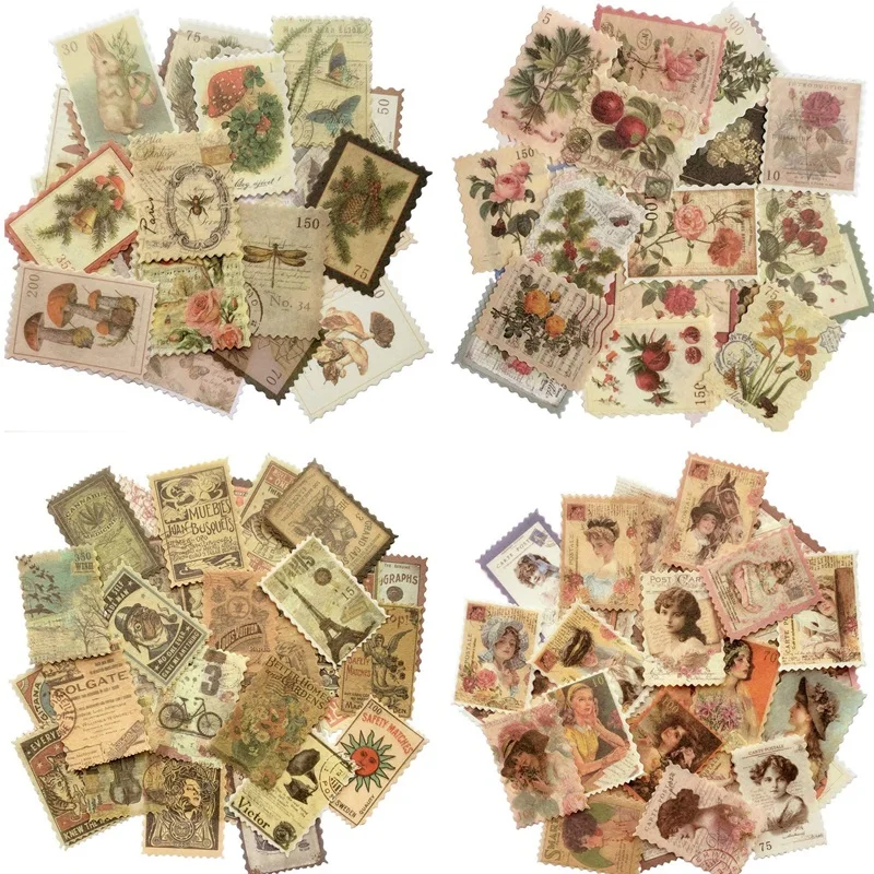 

480Pcs Vintage Postage Stamp Stickers, Aesthetic Botanical Deco Paper Sticker For Scrapbooking, Journaling, Planners