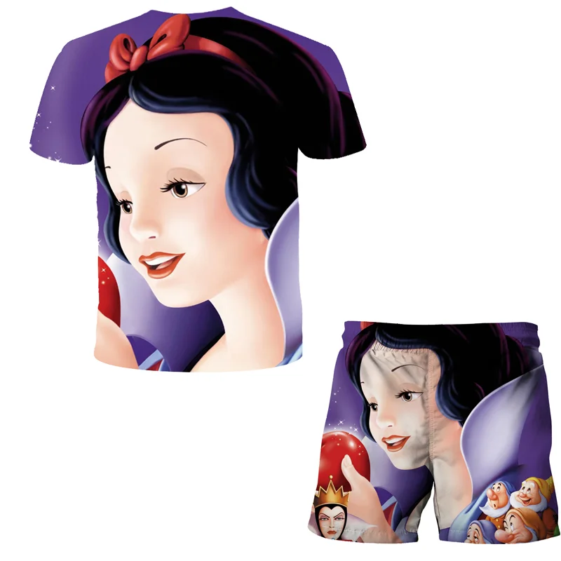 

Disney Snow White Child T-Shirt Set Cartoon Animation Baby Garment 3D Printing Fashion Boys and Girls Universal Beach Pants Suit