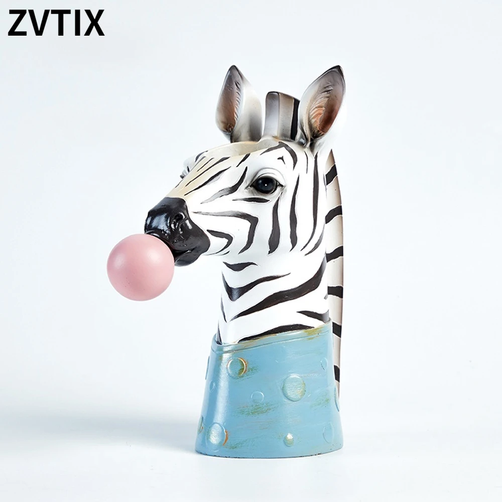 

Nordic Resin Cartoon Animal Head Flower Vase Ornament For Children Room Creative Animal Simulation Crafts Table Decor Plant Best