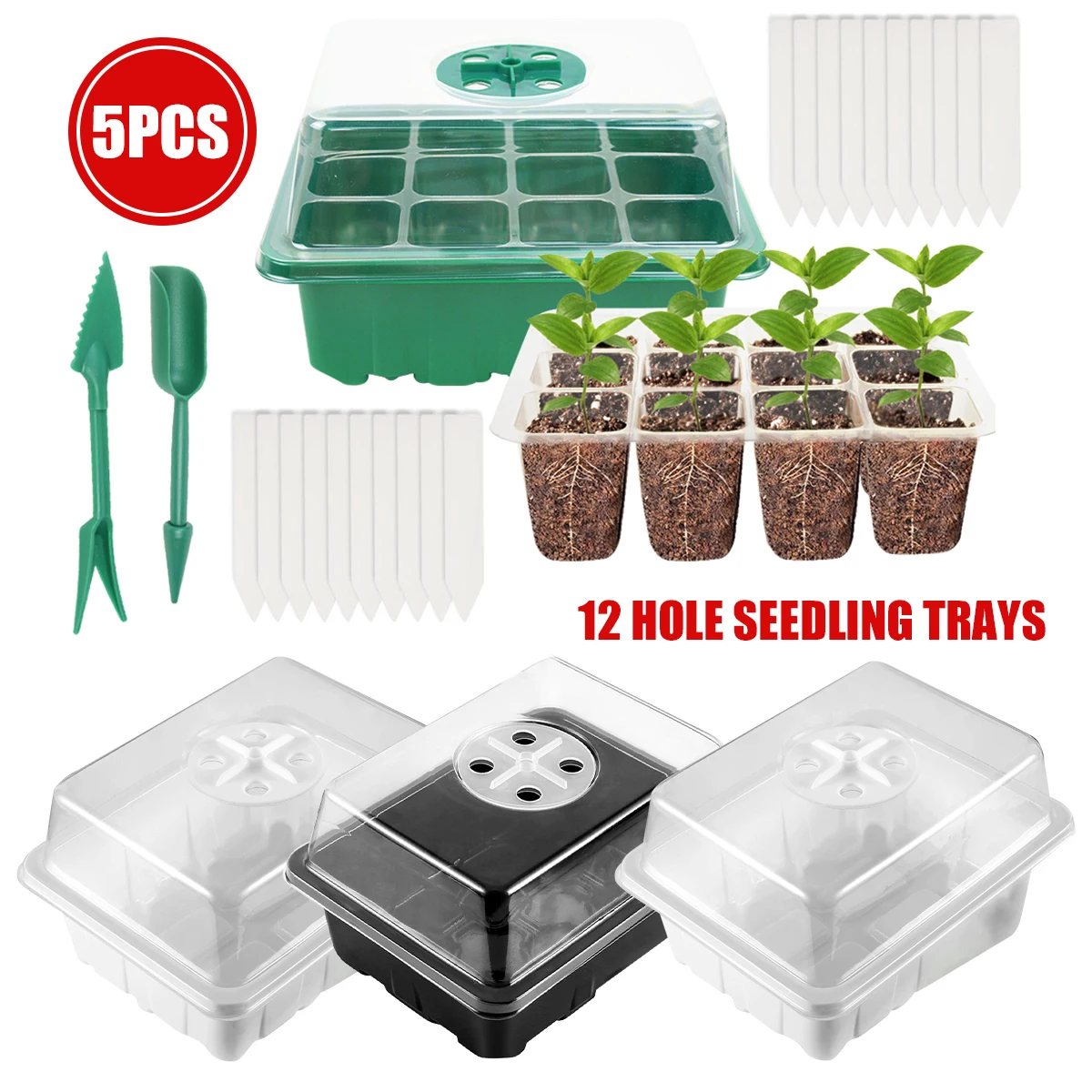 

5Pcs Seedling Trays Nursery Pot 12 Holes Greenhouse Propagation Seedling Trays Garden Seedling Tray with Lids Flower Grow Box