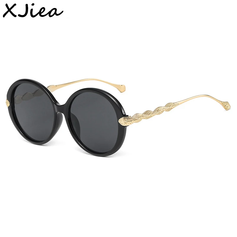 

XJiea 2022 Fashion Round Sunglass Women Designer Vintage Eyewear Frame Trend Colorful Lenses Gold Metal Men Glasses Temple