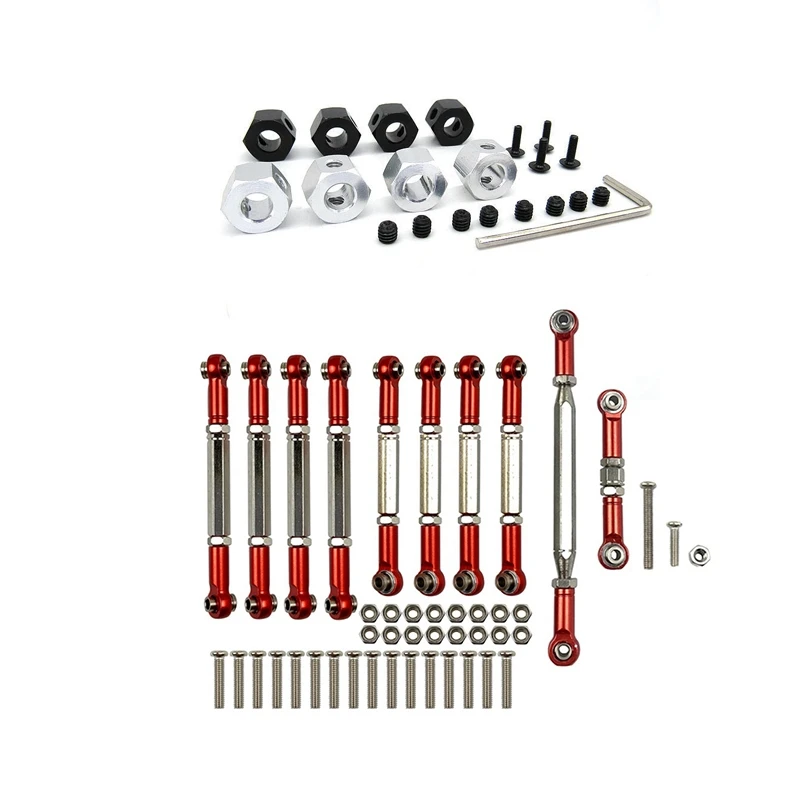 

2 Set RC Car Part: 1 Set 5Mm To 12Mm Metal Combiner Wheel Hub Adapter & 1 Set Metal Pull Rod Steering Link Rod Set Parts