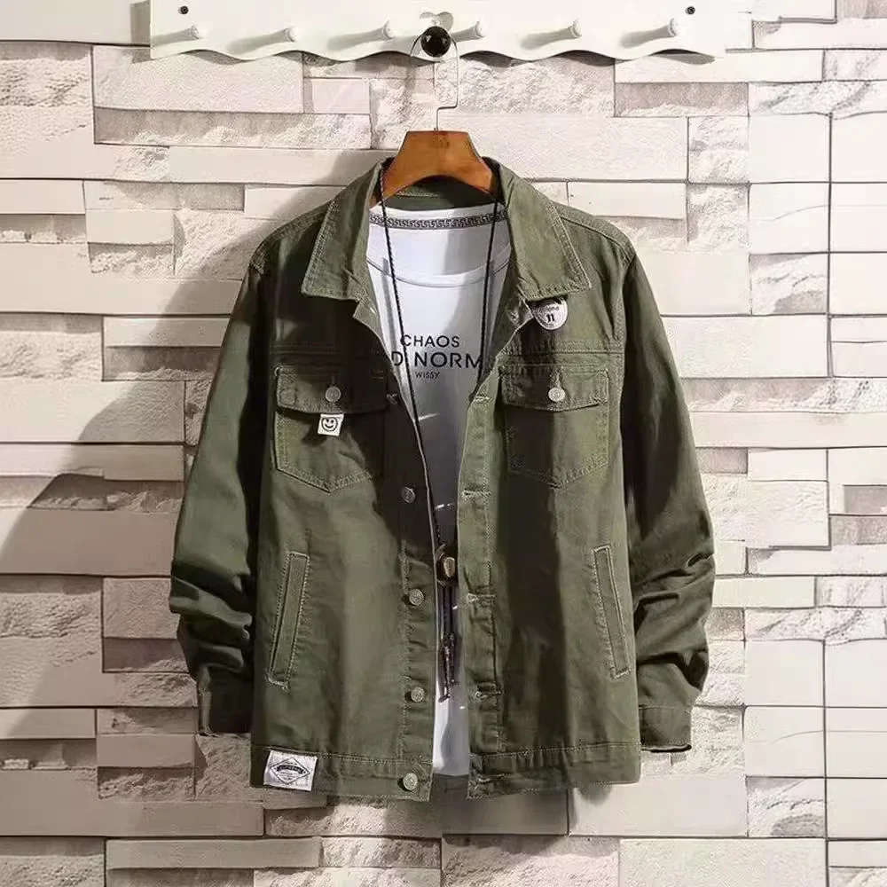Мужская джинсовая куртка 2021 модная брендовая весенне-осенняя зеленая молодежная