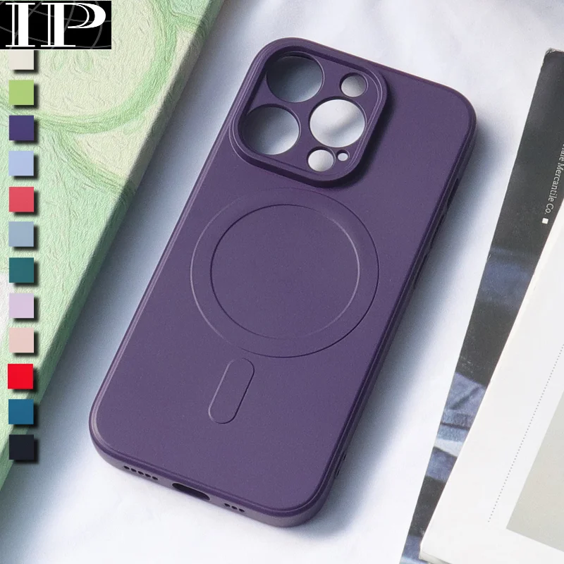 

Liquid Silicone Soft For Magsafe Case For iPhone 15 14 13 12 11 Pro XR XS Max SE 8 7 Plus Ultra Wireless Charger Magnetic Cover