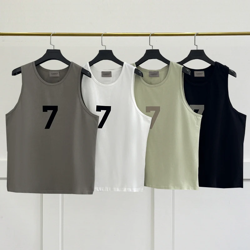 

Essentials Men's Oversized Tank Top Basketball Tank Top Flocking 7 Logo Cotton sports Tank Fashion Loose Sleeveless Shirt