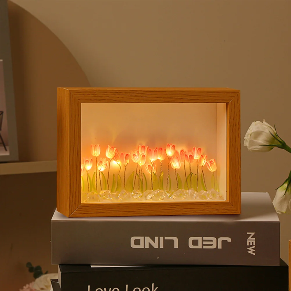 

Photo Frame Tulip DIY Night Light Battery Powered Simulation Tulip Light Warm Romantic Gift for Living Room Bedroom Office Decor