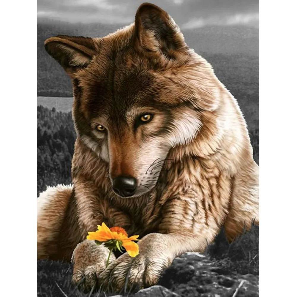

KamyYi Diamond Wolf Flower 5D Full Diamond Square Round Rhinestone Embroidery Cross stitch Mosaic Set Gift