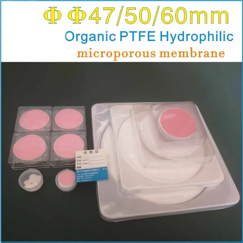 

50pcs/lot Lab 0.1/0.22/0.45/1/5um Organic PTFE Hydrophilic Microporous Membrane Dia 47/50/60mm