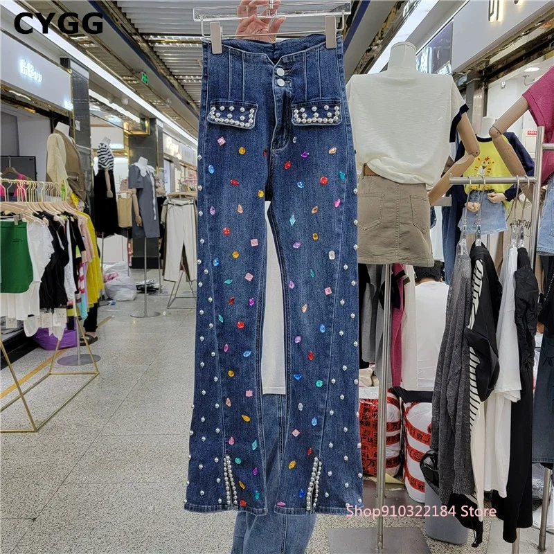 

Тяжелые Промышленные бриллиантовые 2022 Корейская версия двойных карманов ретро джинсовые зауженные прямые брюки с высокой талией для женщи...