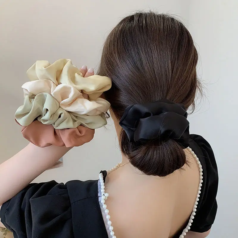 

Модные негабаритные Сатиновые резинки для женщин корейские шифоновые эластичные резинки для волос заколка для конского хвоста головной убор Chouchou Hair Femme