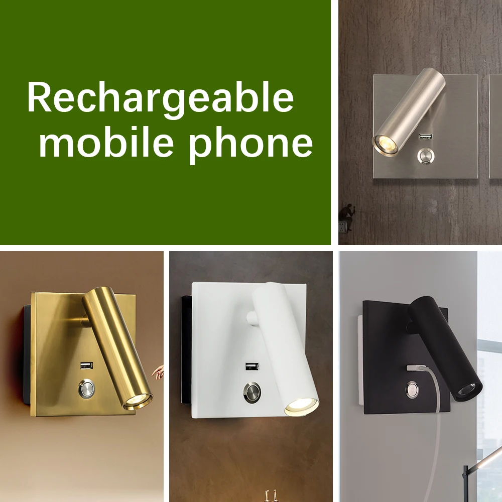 

Настенная Светодиодная лампа 3 Вт с выключателем, прикроватный светильник с USB-зарядкой, простой светильник для чтения в отеле, лампа для спальни