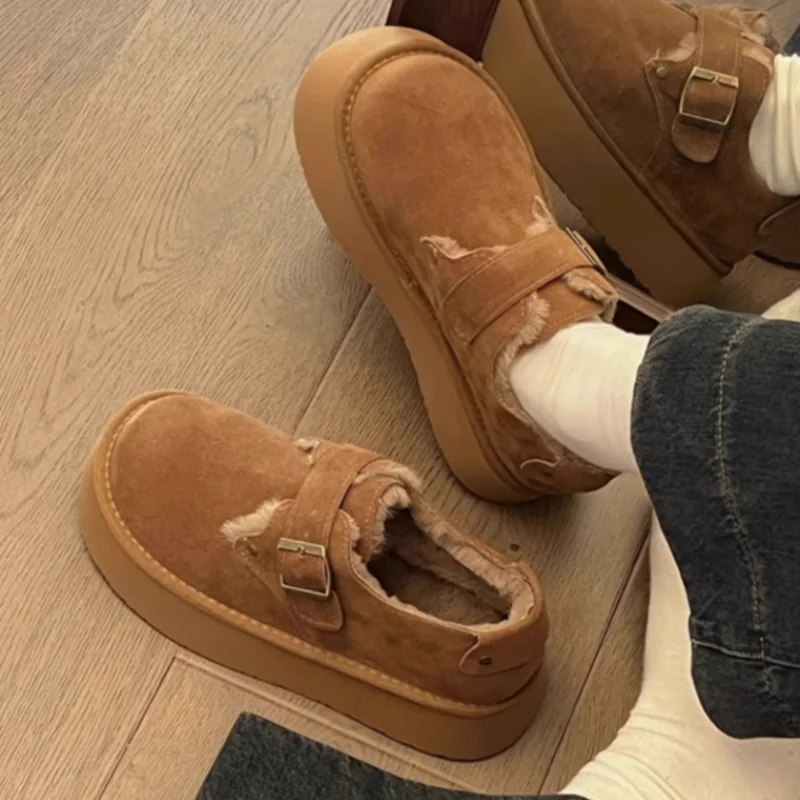 Мокасины с неглубоким носком сабо без шнуровки на платформе сохраняющие тепло