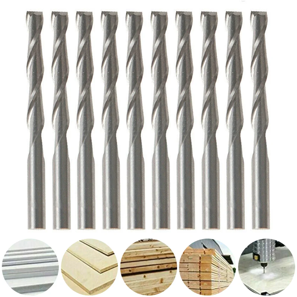 

10pcs 1/8 Inch 2-Flutes Flat Nose Spiral End Mill Tungsten Carbide Flat End Mills CNC Router Bits For Wood Engraving ABS PVC