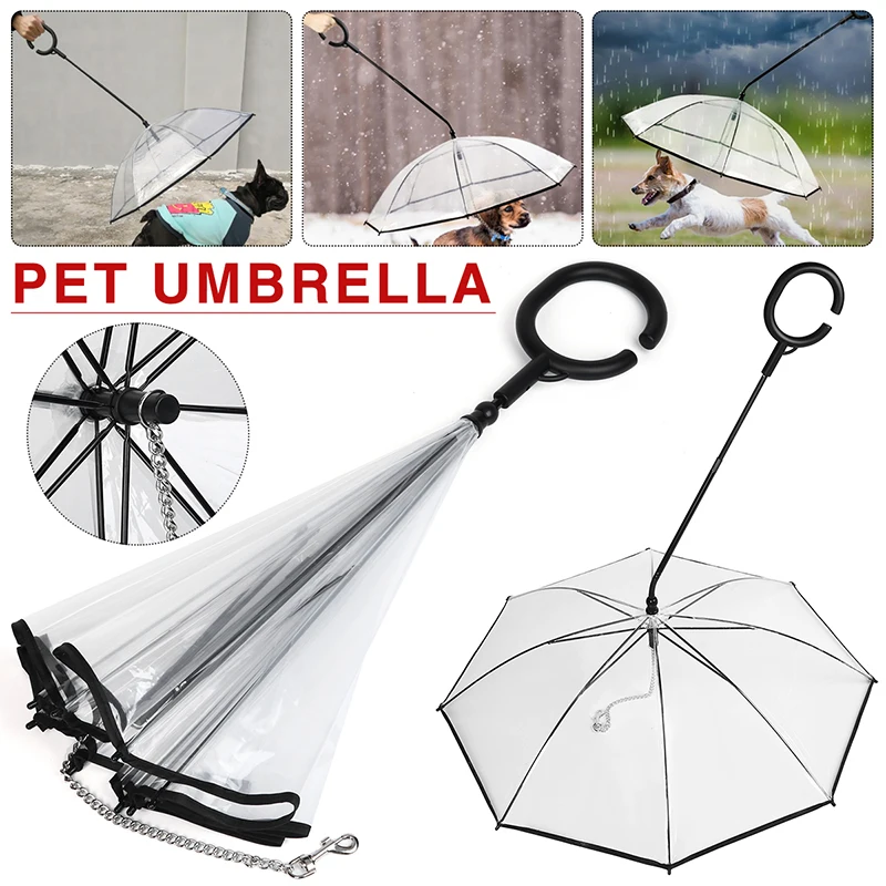 

Новый прозрачный зонт из ТПУ для домашних животных C-образная ручка регулируемый поводок для прогулок с собаками портативный складной дожд...