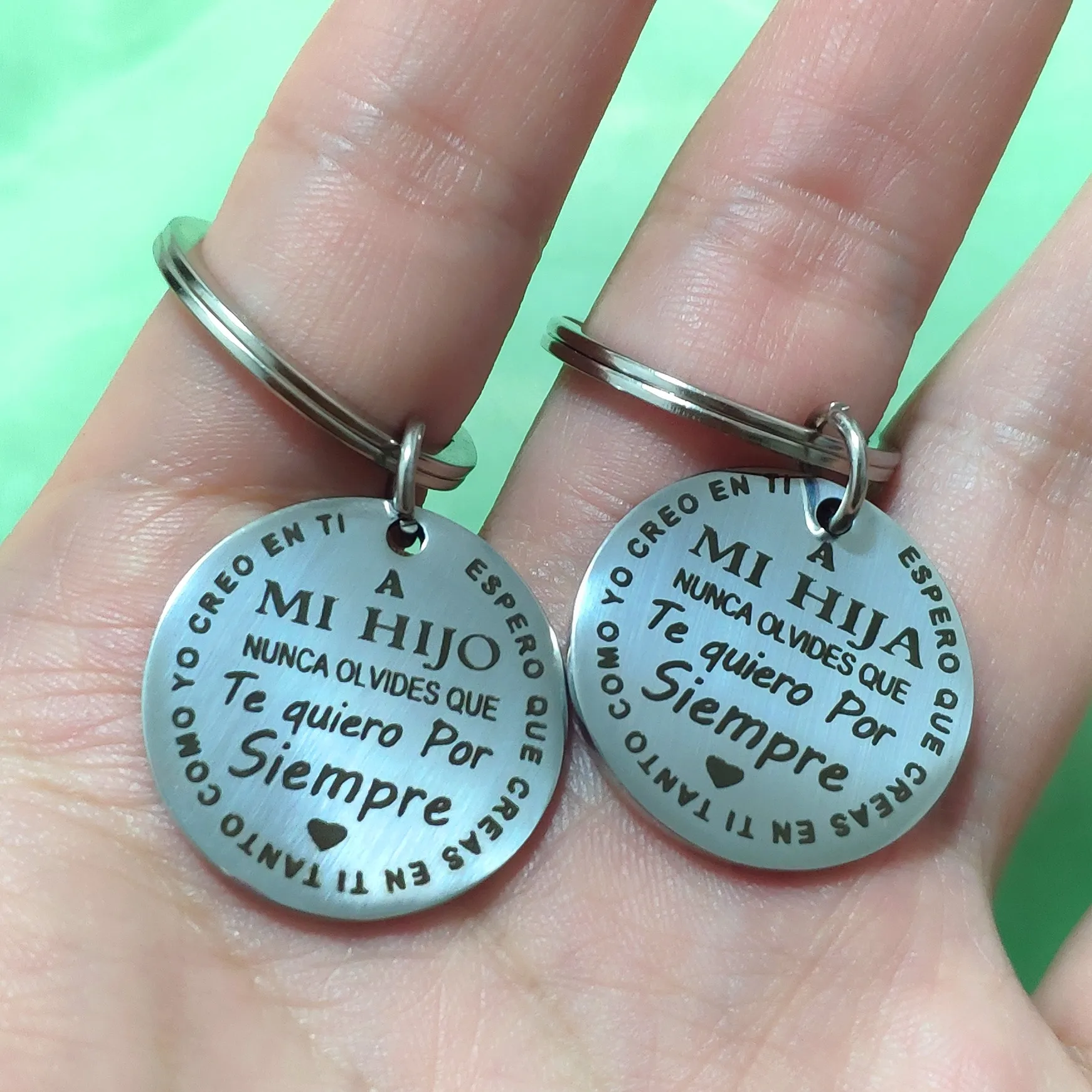 

Metal Pendant Carabiner for Keys Festival MI HIJA/MI HIJO Keyring Boy Girl Child Birthday Gift Ornaments Spanish Stainless Steel