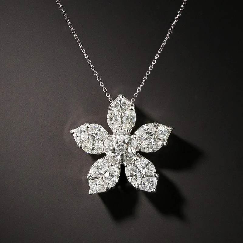 

Ne'w Trendy Flower Necklace for Women Full White Cubic Zircon Aesthetic Lady’s Necklace Fancy Gift Engagement Wedding Jewelry