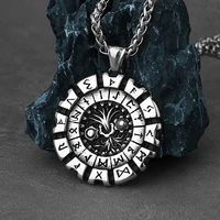 stainless steel viking tree of life and odin rune necklace mens vintage fashion statement necklace pendant viking jewelry gift