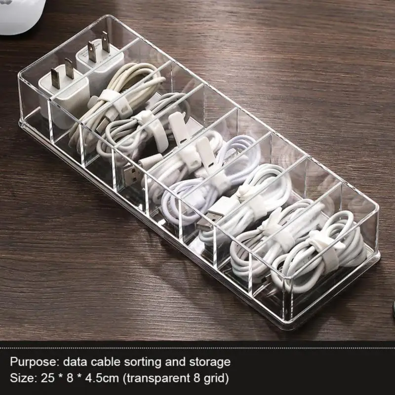 

See-Through Charge Cable Organizer Box,Data Cable Management Box USB Cord Sorter, Small Desk Accessories Organizer and Storage