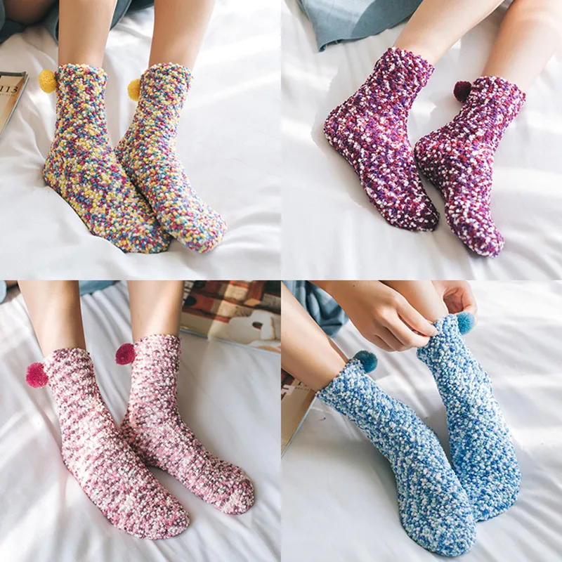 

Women Christmas Soft Fluffy Socks Winter Warm Thick Colorful Cosy Lounge Bed Socks Coral Velvet Floor Sleeping Socks Xmas Gift