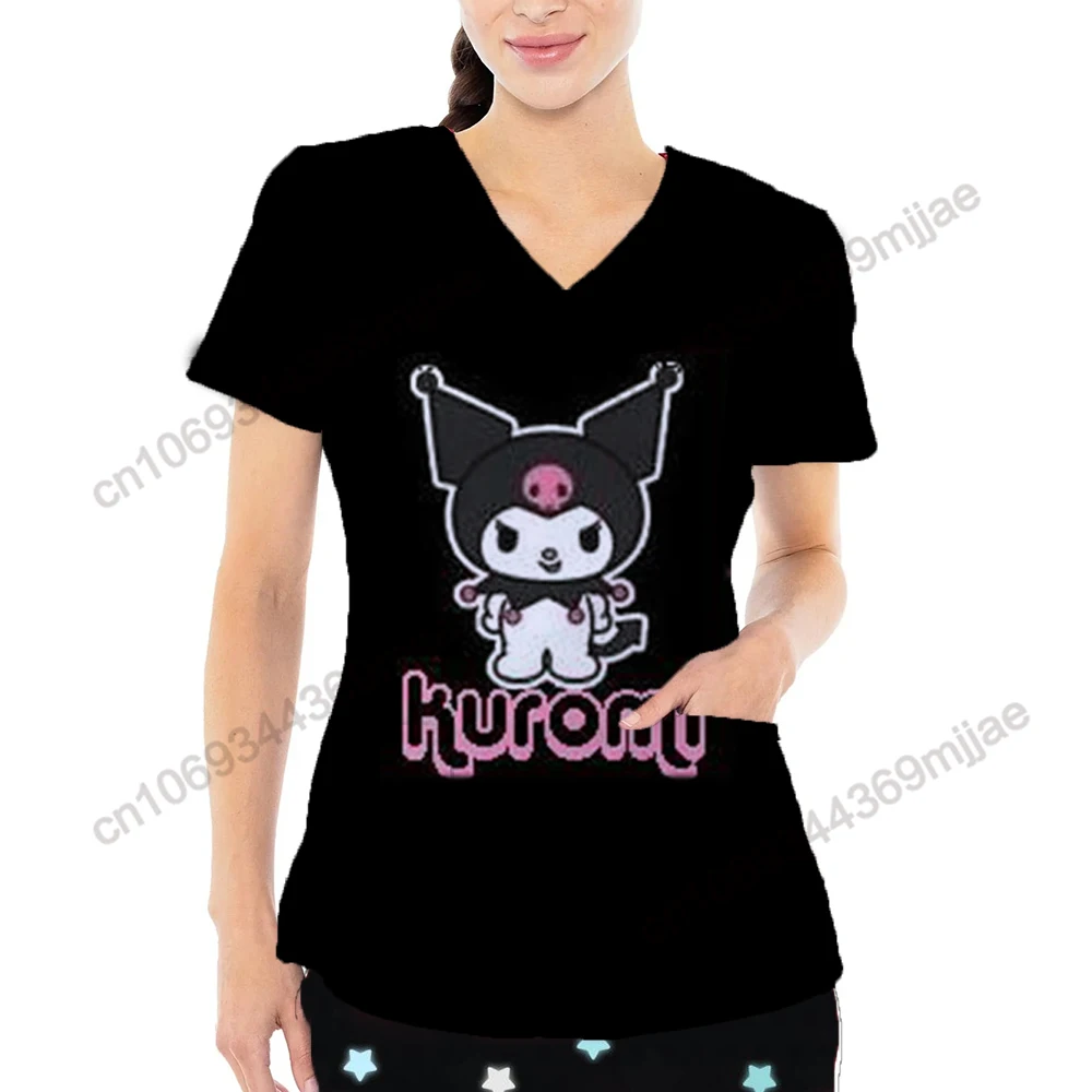 

Pockets Graphic T Shirts Womens Clothing Y2k Korean Clothes Nurse Uniform V-neck Women T-shirts for Women Summer 2023 Tall Tops