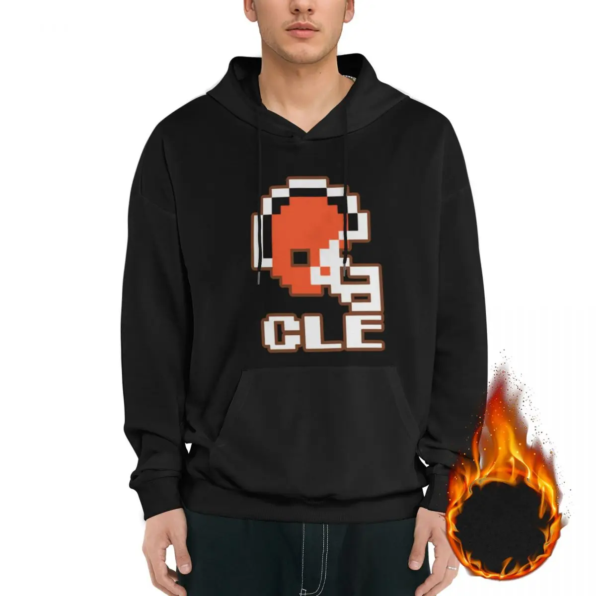 Мужская флисовая толстовка с капюшоном THE CLEVELAND TECMO BOWL VIDEO GAMES черная длинными