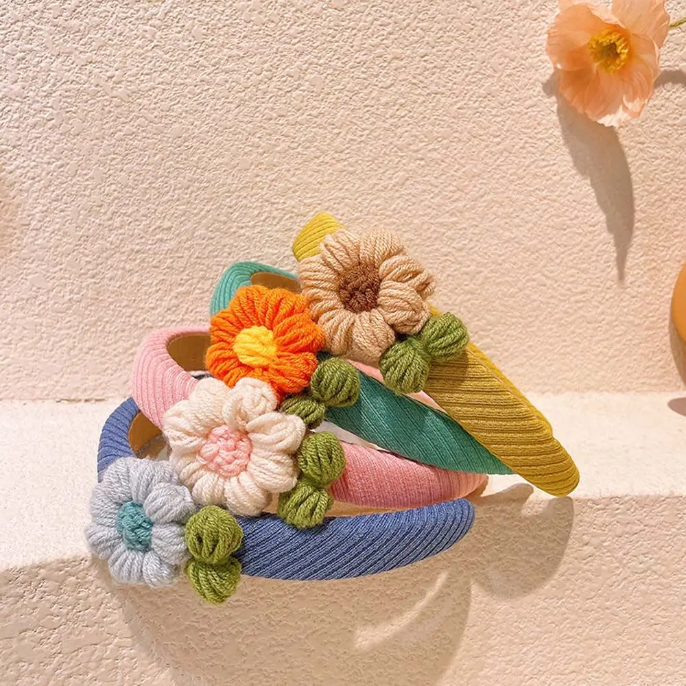 

Candy Colors Hair Accessories Woolen Crochet Children Hair Hoop Flowers Headband Woolen Hair Hoop Kids Winter Headdress