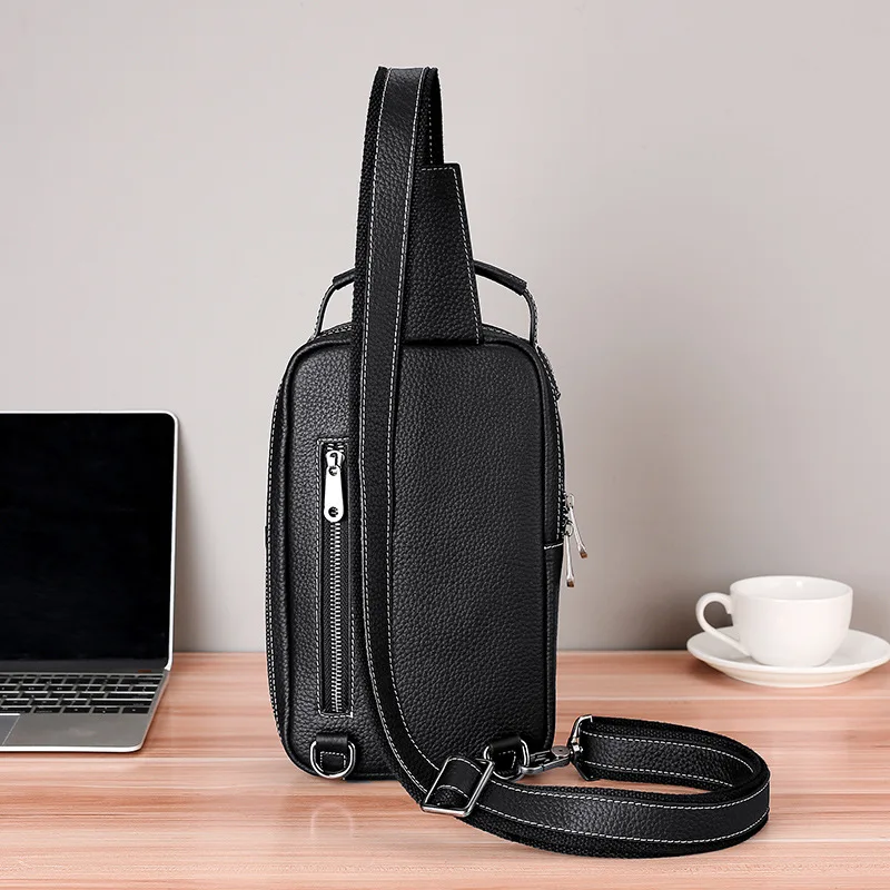 Fashion Chest Bag for Men Genuine Leather Sling Messenger Bag Shoulder Crossbody Bags Outdoor Male Daypack