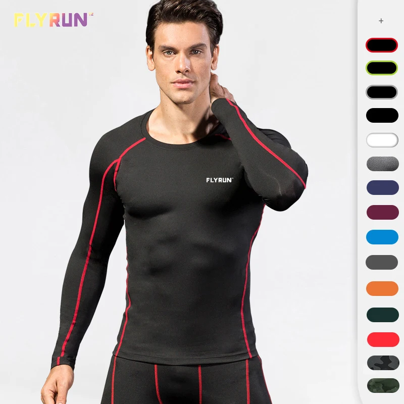 

Quick Dry Gym Shirt Men Tight Long Sleeve Breathable Anti-sweat Sport Casual Running Tops Training Bodybuilding Fitness T Shirts
