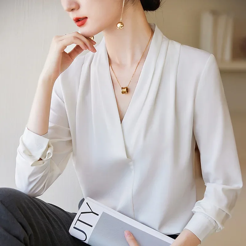 Стильная женская белая рубашка с длинным рукавом новый дизайн городской