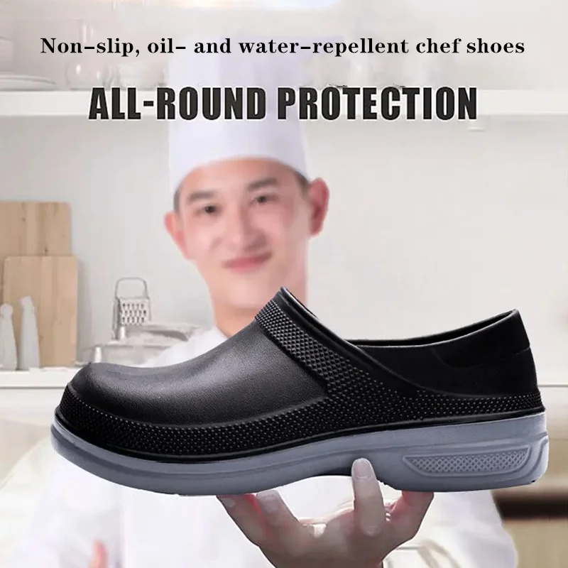 XH493  New Hotel Men Clogs Non-slip Waterproof Oil-proof Unisex Work Shoes Breathable Resistant Chef Sandal Plus Size 46