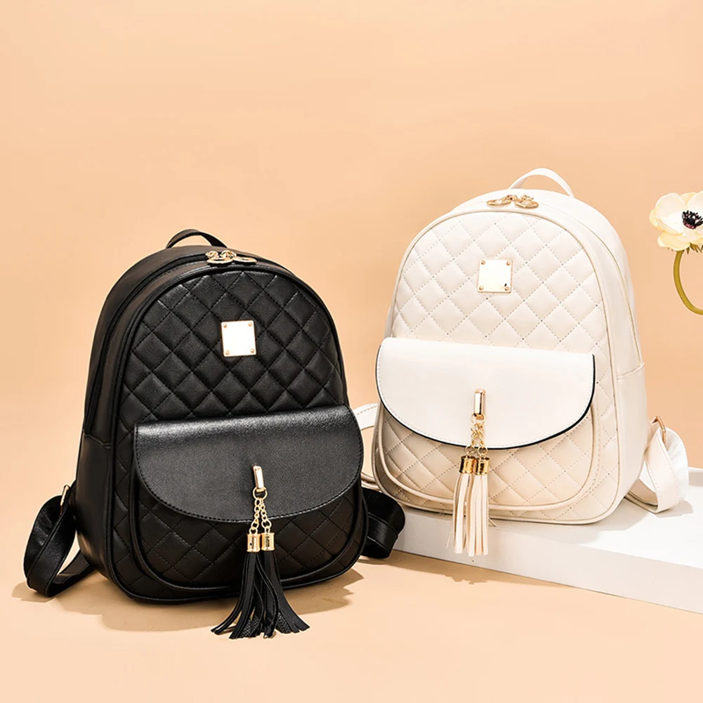 

Женский рюкзак на плечо, 3 шт., однотонный рюкзак для ноутбука, рюкзак с ромбовидным узором, рюкзак для колледжа, маленький кулон с кисточкой ...