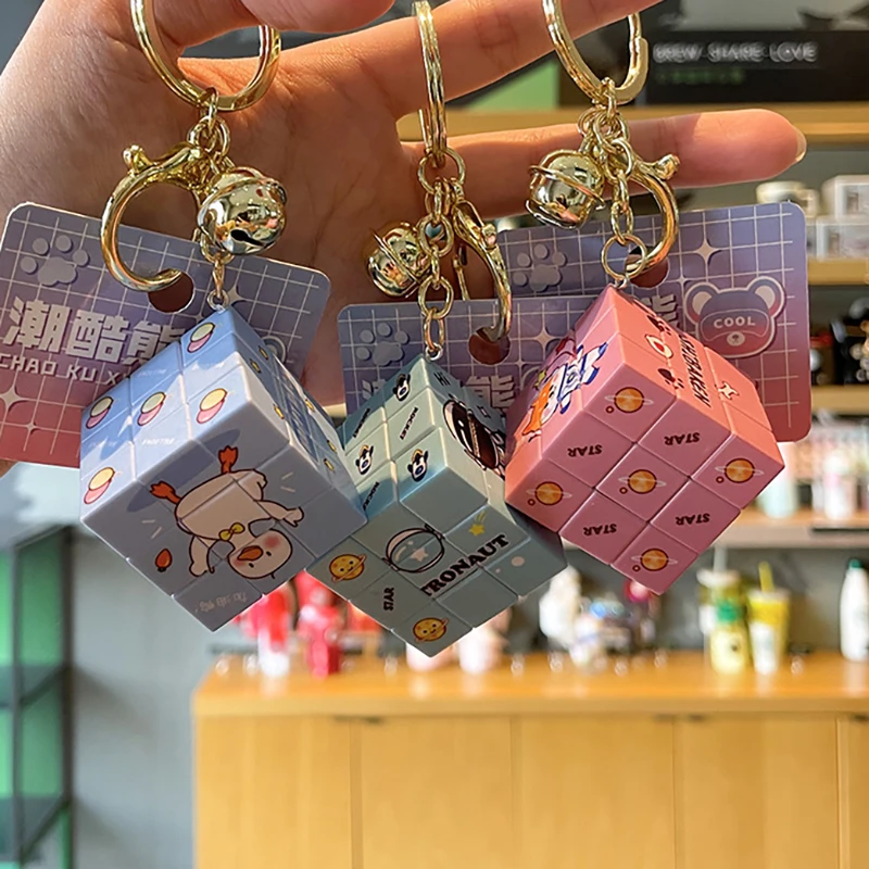 

1 Pcs Funny Cartoon Puppy Duck Keychain Cute Animal Bag Pendant Creative Cube Puzzle Toys Children Decompression Toys