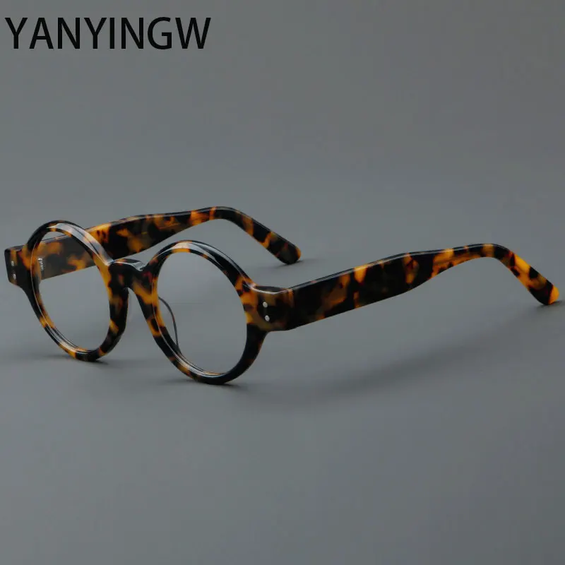 

Vintage Round Acetate Optical Spectacle Frames Women Fashion Leopard Transparent Glasses Men Universal Eyewear Frame