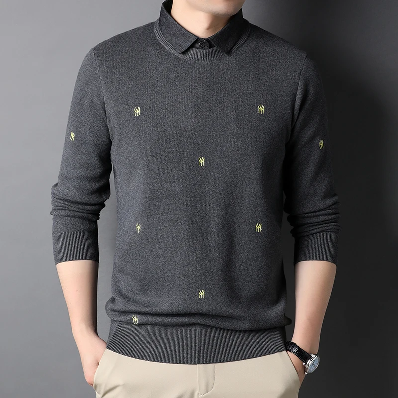 

2022 Spring Casual Men's Sweater Long Sleeve Shirt Collar Knitted Pullovers Business Social Slim Fit Knitwear Tops Male Clothing