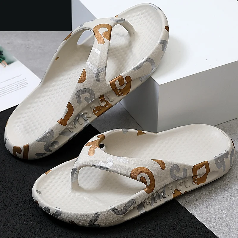 

Men’s Flip Flops Fashion Printing Outdoor Slippers EVA Soft Dry Shoes Male Slip on Flats Gentlemen Sandals 2021