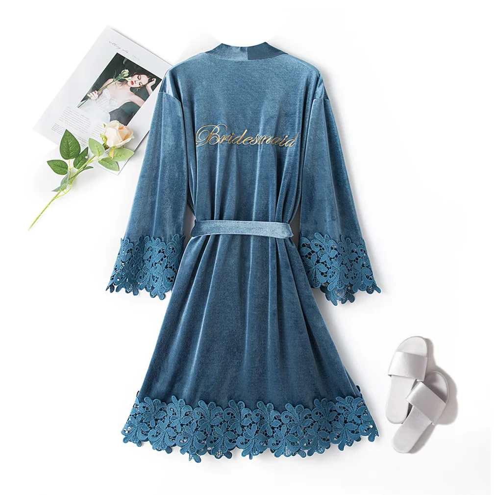 Ladies Robe for Winter Wedding Bride and Bridesmaid Robe Velvet Night Robe Pyjama Sleepwear For Wedding Party Night Clothing