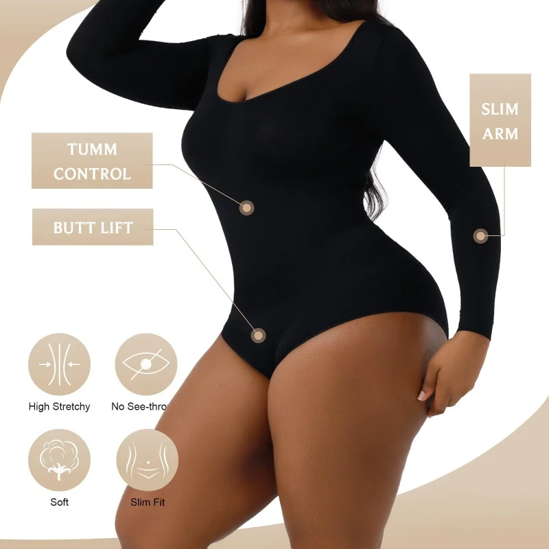New Women Long Sleeve Bodysuit Corset Seamless Slimming Hip Shapewear Body Shaper Tummy Butt Lifter With Waist Train Catsuit