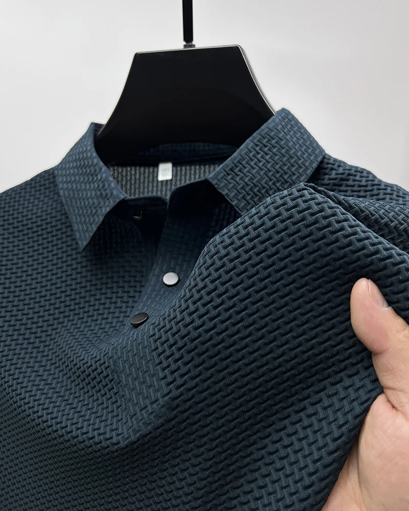 

High-end ice silk elastic Polo shirt New summer T-shirt trend Breathable men's clothing Business short sleeve luxury top