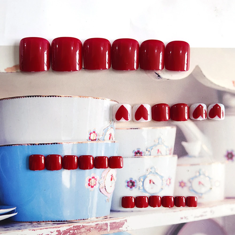 2021 24 шт Красное сердце поддельные ногти сладкий стиль съемный Маникюр экономит