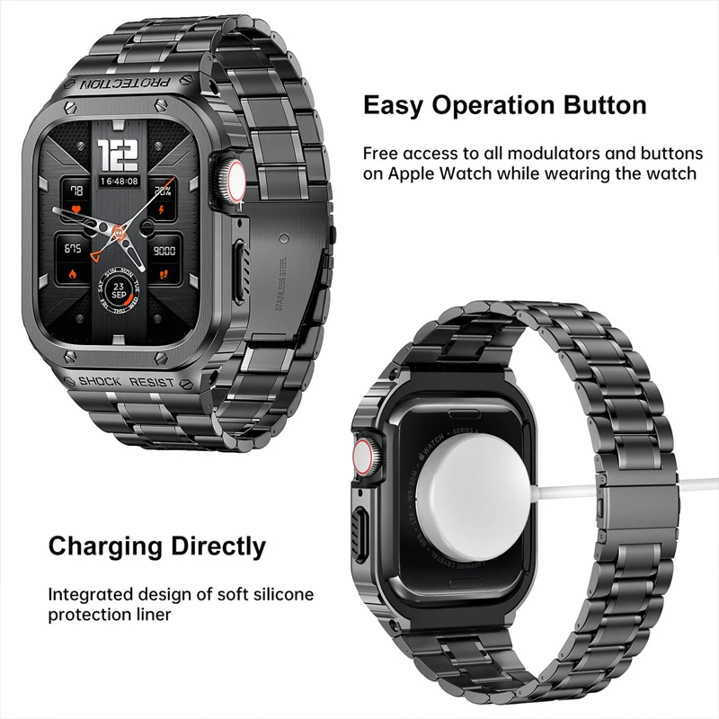 Luxury Metal Strap+Case For Apple Watch Ultra 49mm 316L Stainless Steel iWatch 4 5 SE 6 7 8 Series 45/44mm Band Protective Case