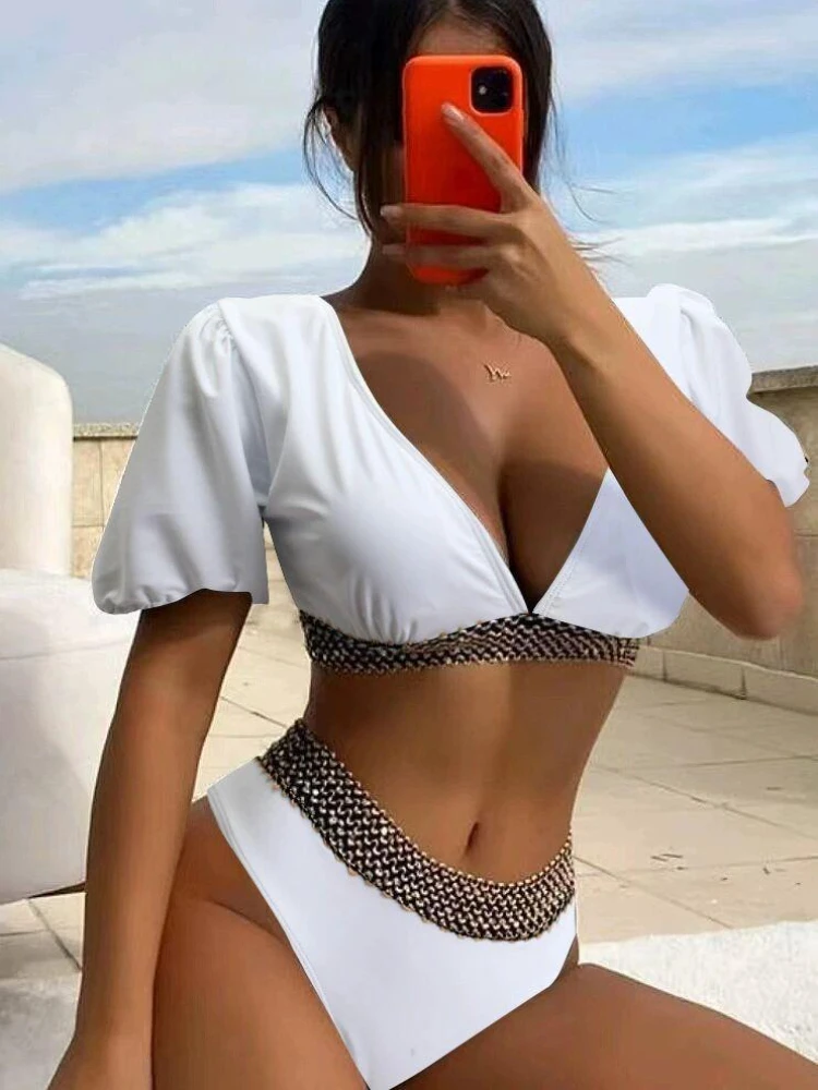 

Sexy V-neck Mesh Printed One Piece Swimsuit One Shoulder Women's Swimsuit Brazilian Bikini Push Up Bright Metal Y2K Bathing Suit