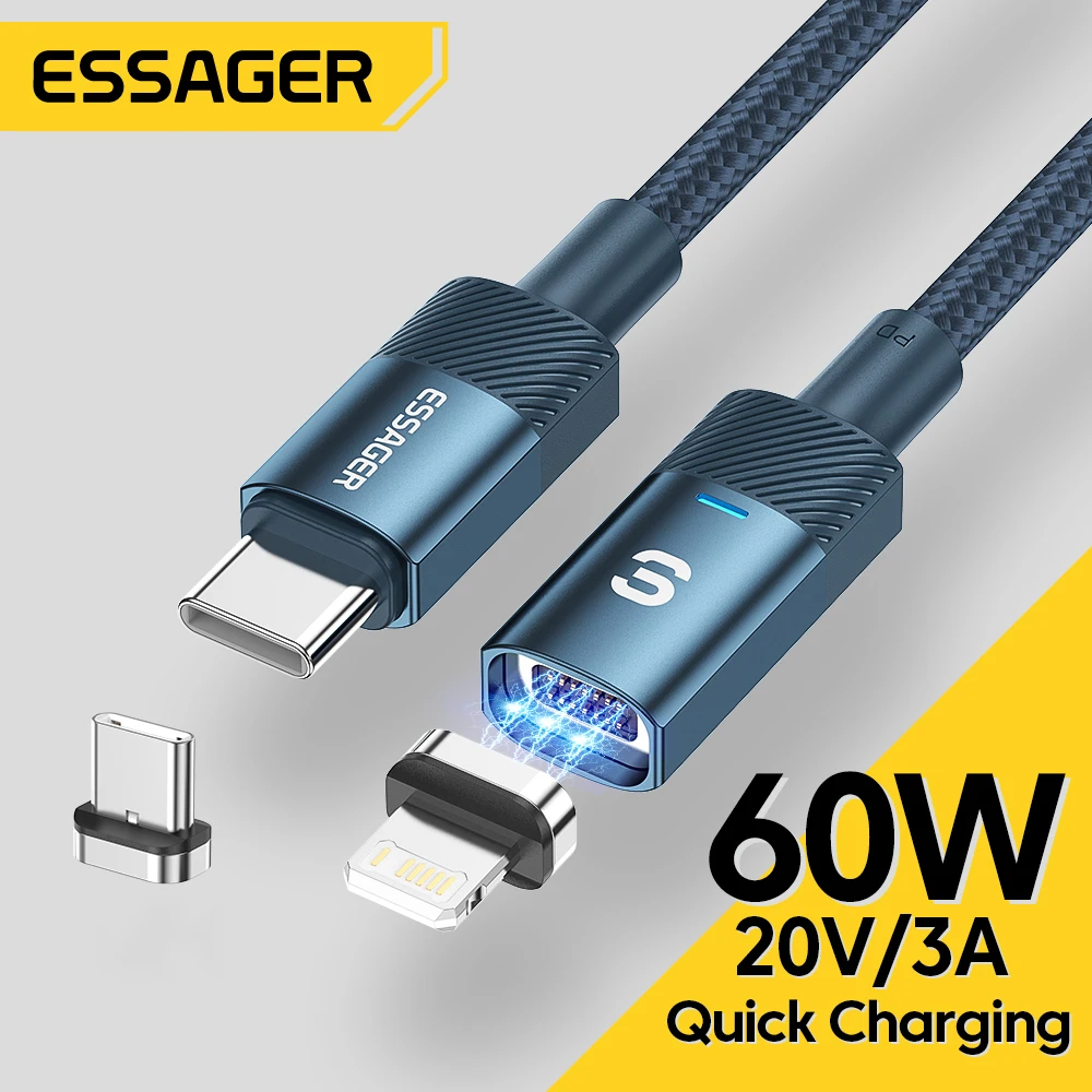 

Essager USB Type C Magnetic Cable Lightning Cord For iphone 11 12 Xiaomi POCO Huawei Oneplus Mobile Cell Phones Fast Charge Wire