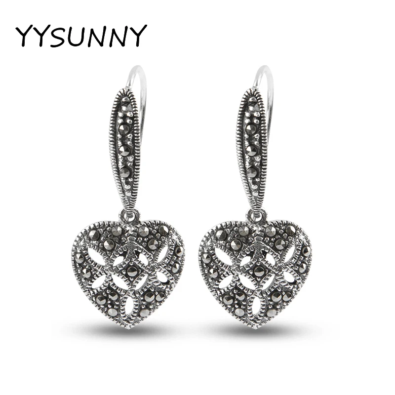 

YYSUNNY Elegant S925 Sterling Silver Hollow Heart Earrings for Women Fashion Retro Accessories Jewelry