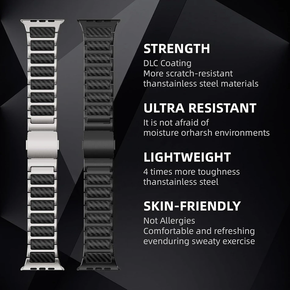 Титановый ремешок с узором под карбон для Apple Watch Ultra 32, 4946454442 мм, магнитный ремешок для iWatch Series 1110987SE6 (art.: 3920dc9b983cb) - 3920dc9b983cb