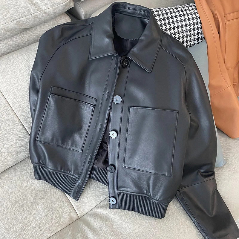 Высококачественная куртка из овечьей кожи с карманами для женщин Осень-зима 2024