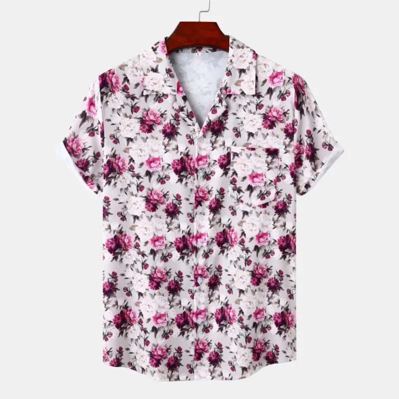 

Men Clothing 2023 Summer New Large Men's Short-sleeved Shirt Hawaiian Style Men's Short-sleeved Flower Shirt