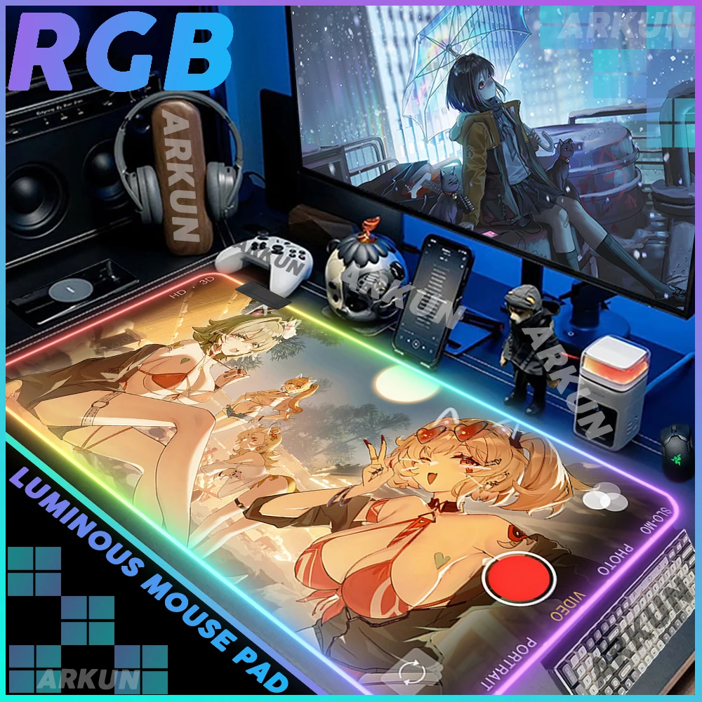 Горячий RGB Kawaii Pretty Burnice Белый Популярный Zenless Zone Zero Gaming Подсветка Коврик для мыши